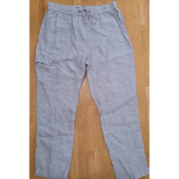 Rachel Zoe Pants Cargo Style Linen Gray Stone Drawstring Loose Fit Cropped Sz M - Picture 1 of 11